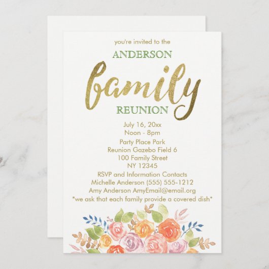 Vintages Rosen-Familien-Wiedersehen Einladung (Vorne/Hinten)