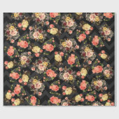 Vintages Rosen-Schwarz-Zickzack Muster mit Blumen Geschenkpapier (Flach)