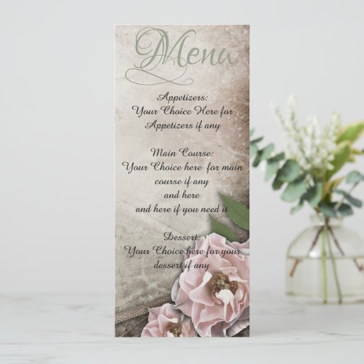 Vintages Rosenmenü Einladung (Stehend Vorderseite)
