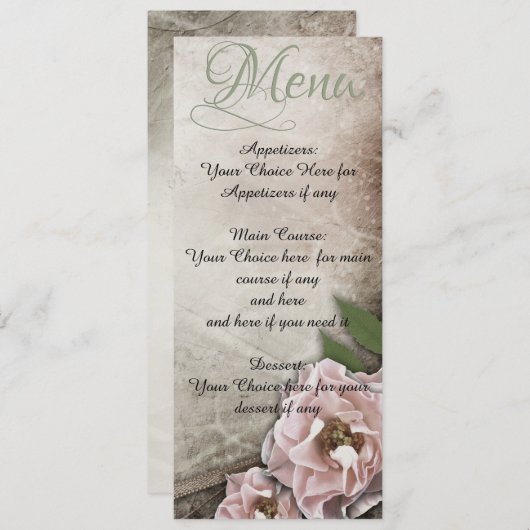 Vintages Rosenmenü Einladung (Vorne/Hinten)