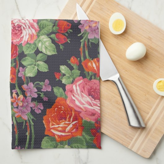 Vintages Rosenmuster Geschirrtuch (Viertel Falte)