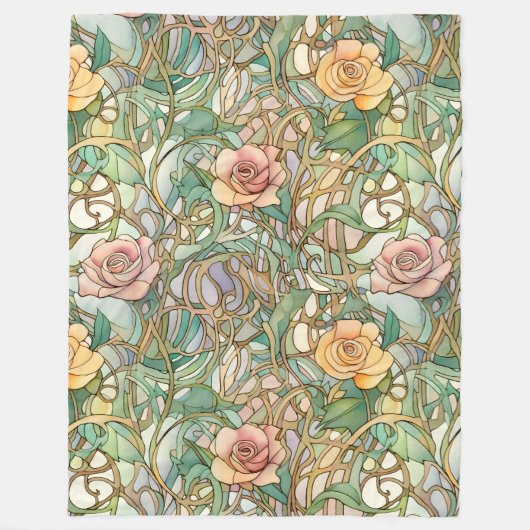 Vintages Rosenmuster im Jugendstil Fleecedecke (Vorderseite)