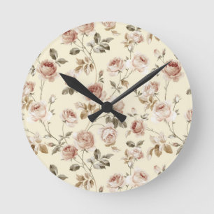 Vintages Rosenmuster Runde Wanduhr