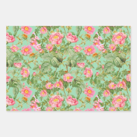 Vintages Rosenpapier Geschenkpapier Set (Vorderseite)