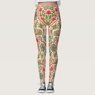 Vintages Rot-Grün-Arabisches Blumenmuster Leggings