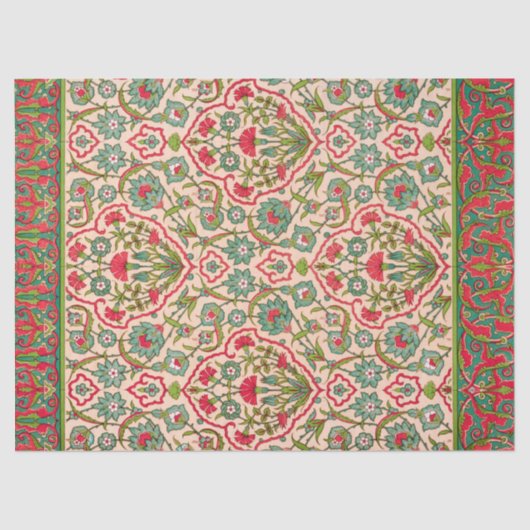 Vintages Rot-Grün-Arabisches Blumenmuster Seidenpapier (Vorderseite)