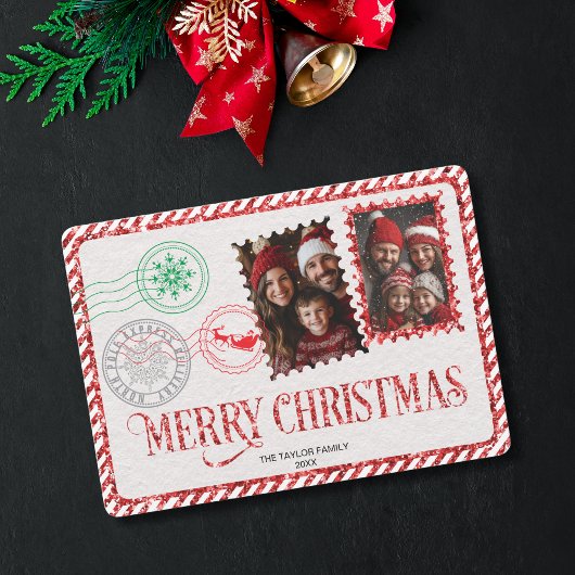 Vintages Rot-Grün-Letter-Foto Frohe Weihnachten