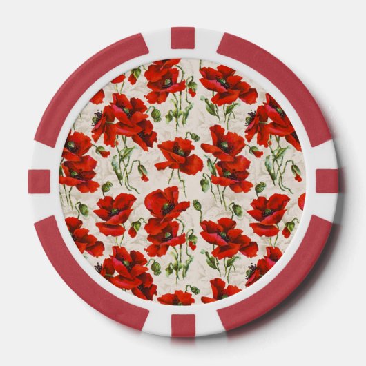 Vintages Rot Mohn Design Jugendstil Pokerchips (Vorderseite)