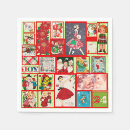 Vintages Rot und Grün Adventskalender Weihnachten Serviette