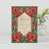 Vintages Rotes Amaryllis Botanisches Weihnachtsfes Einladung (Stehend Vorderseite)