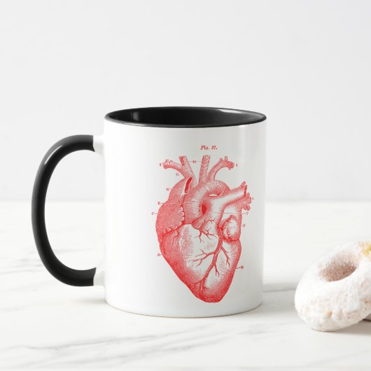 Vintages Rotes anatomisches Herz Weiße Tasse (Mit Donut)