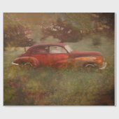 Vintages Rotes Auto Antike Rustikale Kunst Geschenkpapier (Flach)