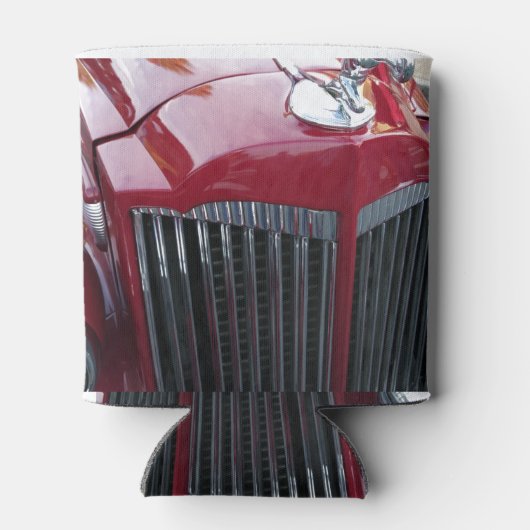 Vintages rotes Auto mit Chromhaube Dosenkühler (Rückseite)