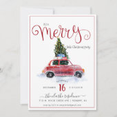 Vintages Rotes Auto mit Weihnachtsbaum Einladung (Vorderseite)