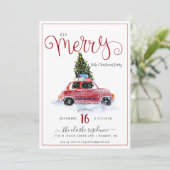 Vintages Rotes Auto mit Weihnachtsbaum Einladung (Stehend Vorderseite)