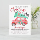 Vintages Rotes Auto Party Weihnachten Einladung (Stehend Vorderseite)