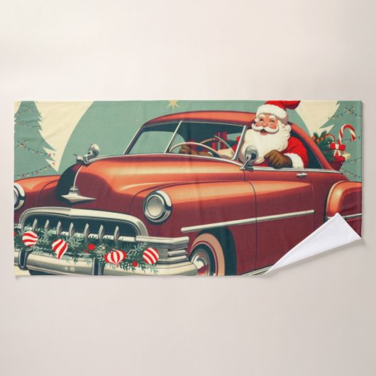 Vintages rotes Auto & Santa Badehandtuch (Badehandtuch)