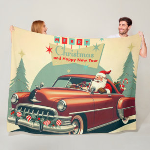 Vintages rotes Auto & Santa Fleecedecke