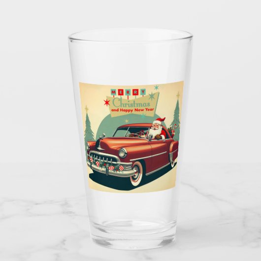 Vintages rotes Auto & Santa Glas (Vorderseite)
