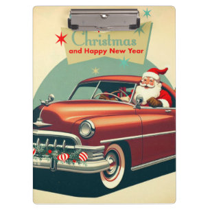 Vintages rotes Auto & Santa Klemmbrett