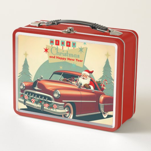 Vintages rotes Auto & Santa Metall Brotdose (Vorderseite)