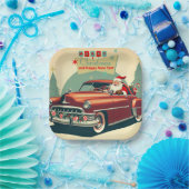 Vintages rotes Auto & Santa Pappteller (Party)