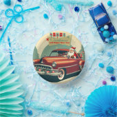 Vintages rotes Auto & Santa Pappteller (Party)