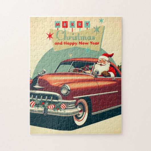 Vintages rotes Auto & Santa Puzzle (Vertikal)
