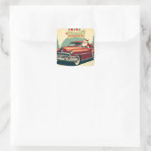 Vintages rotes Auto & Santa Quadratischer Aufkleber (Tasche)