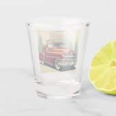 Vintages rotes Auto & Santa Schnapsglas (Rückseite)