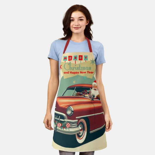 Vintages rotes Auto & Santa Schürze (Getragen)