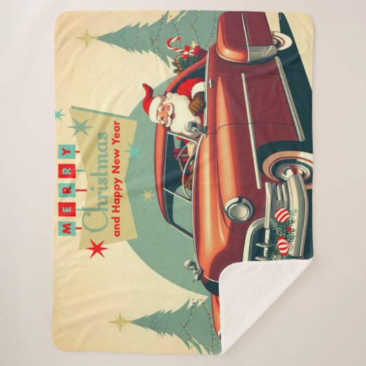 Vintages rotes Auto & Santa Sherpadecke (Vorderseite)