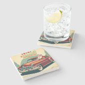 Vintages rotes Auto & Santa Steinuntersetzer (Seitenansicht)