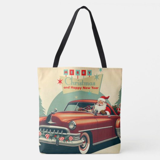 Vintages rotes Auto & Santa Tasche (Vorderseite)