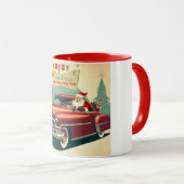 Vintages rotes Auto & Santa Tasse (VorderseiteRechts)