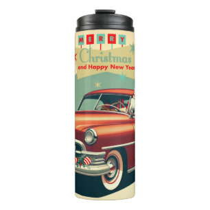 Vintages rotes Auto & Santa Thermosbecher