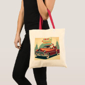 Vintages rotes Auto & Santa Tragetasche (Vorderseite (Produkt))