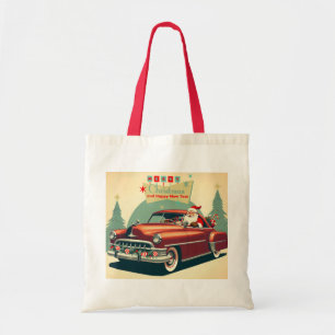 Vintages rotes Auto & Santa Tragetasche