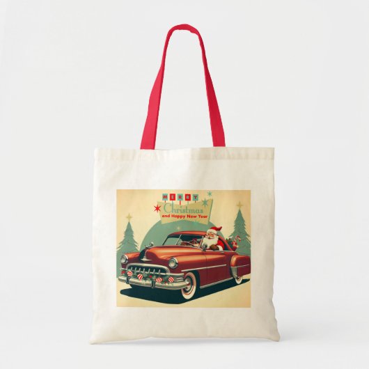 Vintages rotes Auto & Santa Tragetasche (Vorne)
