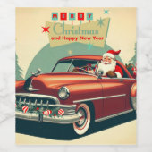 Vintages rotes Auto & Santa Weinetikett (Einzelnes Label)