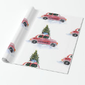 Vintages Rotes Auto | Weihnachtspapier Geschenkpapier (Ungerollt)