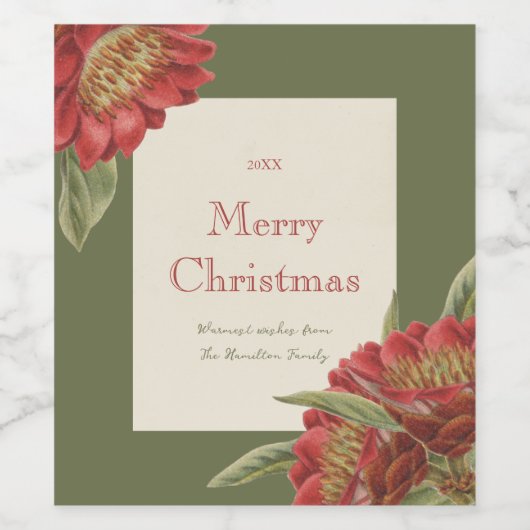 Vintages rotes Blumenmuster Weinetikett (Einzelnes Label)