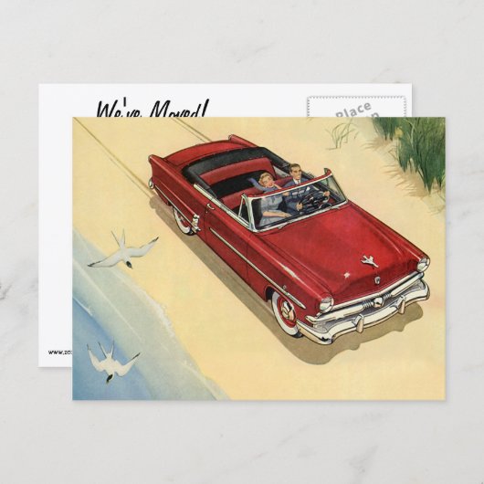 Vintages rotes Cabrio, Adresswechsel Ankündigungspostkarte (Vorne/Hinten)