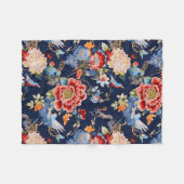 Vintages Rotes Chinoiserie Blumen Fleecedecke (Vorderseite (Horizontal))
