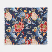 Vintages Rotes Chinoiserie Blumen Fleecedecke (Vorderseite (Horizontal))