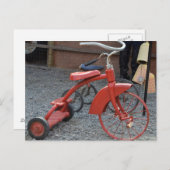 Vintages rotes Dreiradfahrrad lässt Fahrt Postkarte (Vorne/Hinten)