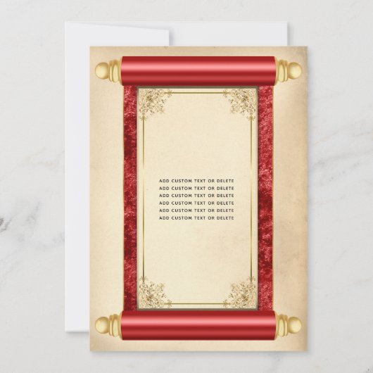 Vintages Rotes Gold Scroll Einladung (Rückseite)