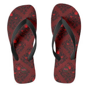 Vintages rotes Gothic-Rose Damask-Muster Badesandalen