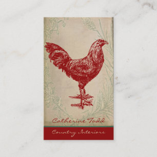 Vintages rotes Hahn-Shabby Chic-Innenarchitektur Visitenkarte