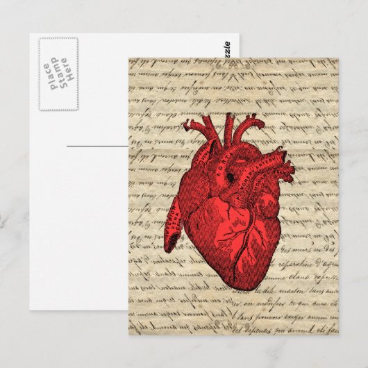 Vintages Rotes Herz Postkarte (Vorne/Hinten)